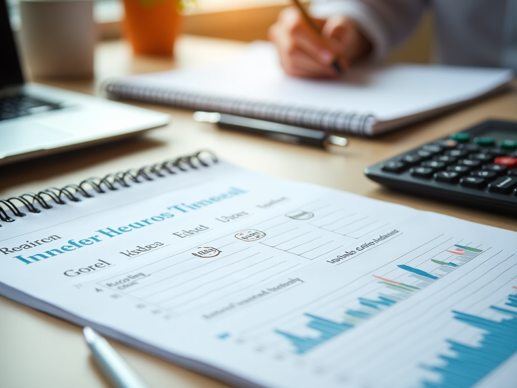 Person reviewing financial planning documents with charts and calculators